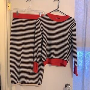 M stripped sweater skirt set NWOT